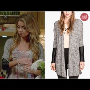 H&M open gray cardigan w/faux leather sleeves NWT